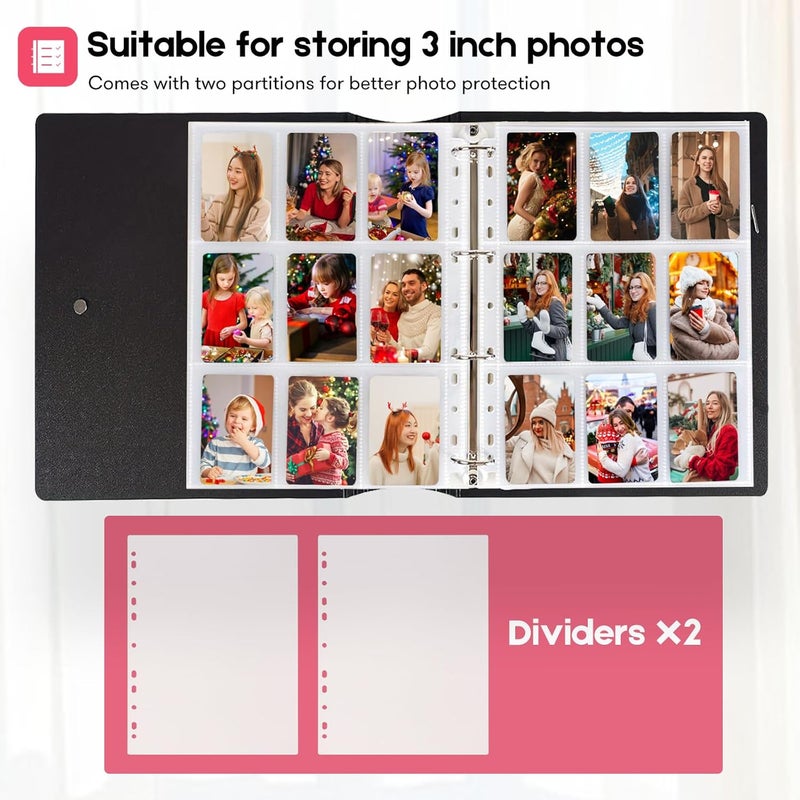 Ablus A4 Kpop Photocard Binder, 4 Ring Binder Photo Album for Fujifilm Instax Mini Camera Polaroid Printer Photo Film, 2x3 inch Kpop Photocard Holder Book with 25 Pages 9 Pocket (White) - Image 3